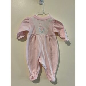 Basic Editions Vintage Pink Teddy Bear Footed Sleeper 6-9 Months Back Zip 7905